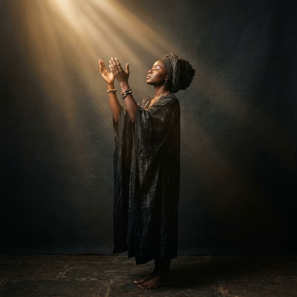 Single Black African Nigerian Worshipper in Reverence to God